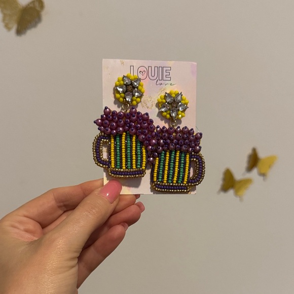 Louie Love Jewelry - Mardi Gras Beaded Beer Mug Earrings